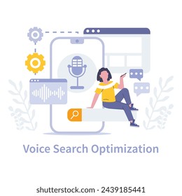 Voice search optimization concept. Enhancing user experience with voice-activated search technology. Intuitive interfaces for seamless digital interactions. Vector illustration