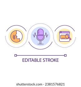 Voice search optimization loop concept icon. Asking questions abstract idea thin line illustration. Conducting verbal searches. Isolated outline drawing. Editable stroke. Arial font used