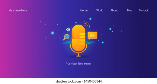 Voice search, voice recognition technology, Voice command - gradient style vector illustration with icons