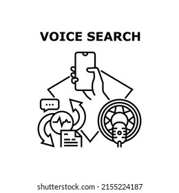 Voice Search Vector Icon Concept. Voice Search Smartphone Application For Searching Information In Internet Online Or Translate From Foreign Language And Communication Black Illustration