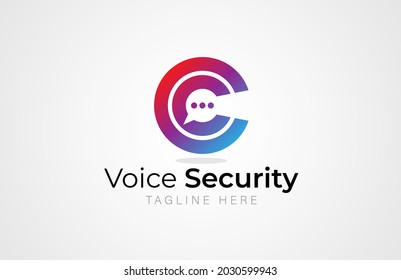 Voice Security logo. letter C with bubble voice and keyhole icon combination, flat design logo template, vector illustration