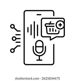 Ícone de linha preta do assistente de compra de voz para projetos digitais e de impressão.  Ícones mínimos de limpeza para aplicativos e sites. Ícones simples modernos para UI UX e branding