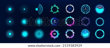 Voice signal circle elements, set audio equalizer technology, pulse musical, circle sound, voice. UI futuristic elements Frequency audio waveform, music circle waves and voice graph signal in HUD