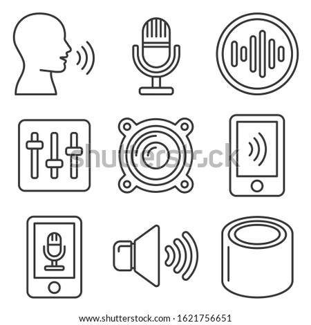 Voice Smart Devices with Sound Wave Icons Set. Line Style Vector
