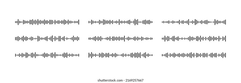 Voice social message. Audio sound waves. Media recording chart. Volume equalizer with stereo noise. Speech bubble notification. Podcast soundwave lines. Shape of mobile talk track. Vector illustration