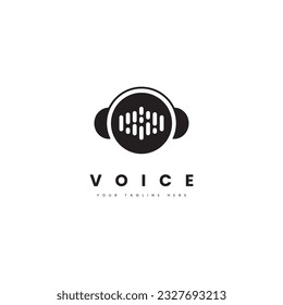 Voice sound logo. Sound wave with headset frame, for music themed logo or talk show logo.