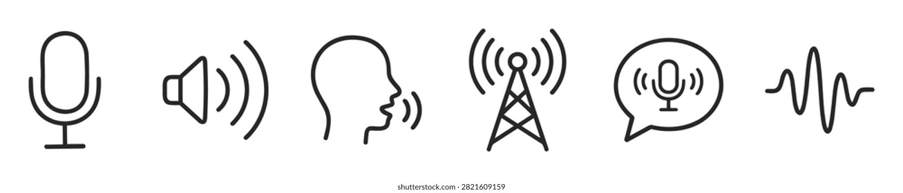 voice sound microphone icon set for communication broadcasting and audio applications on transparent background