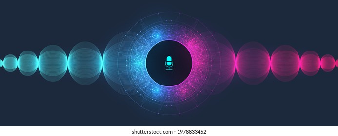 Voice and sound recognition equalizer wave flow spectrum background. Voice assistant concept. Vector sound wave. Personal assistant and voice recognition concept gradient vector illustration.