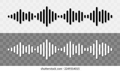 Voice sound vector icon. Sound line waves audio message. Waveform rhythm in flat style on transparent background.