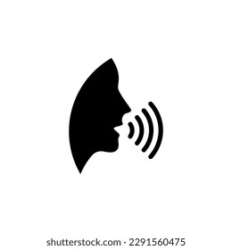 Voice and speech icon. Head, face and sound wave from the mouth.