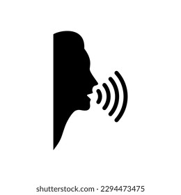 Voice and speech icon. Head, face and sound wave from the mouth.