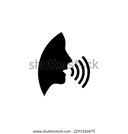 Voice and speech icon. Head, face and sound wave from the mouth.