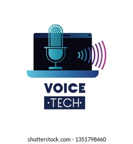 voice tech label with laptop and voice assistant