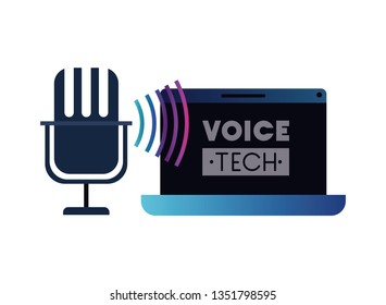 voice tech label with laptop and voice assistant