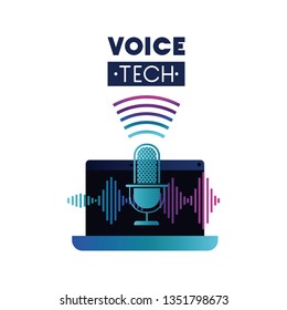 voice tech label with laptop and voice assistant
