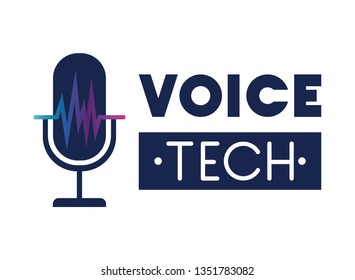 voice tech label with microphone and sound wave