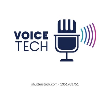 voice tech label with microphone and sound wave