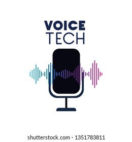 voice tech label with microphone and sound wave