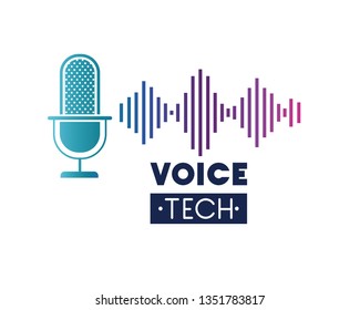 Voice Tech Label With Microphone And Sound Wave