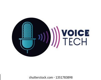 voice tech label with microphone and sound wave