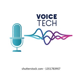 Voice Tech Label Microphone Sound Wave Stock Vector (Royalty Free ...