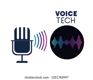 voice tech label with microphone and sound wave
