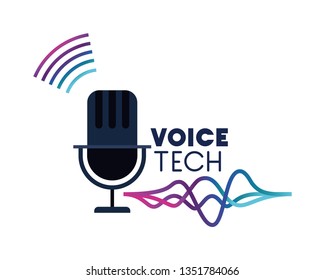 voice tech label with microphone and sound wave