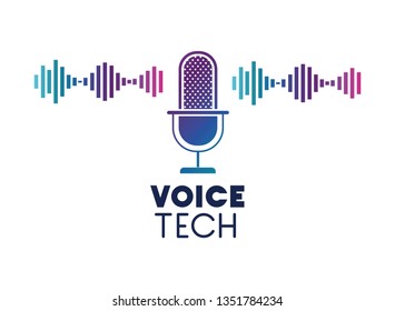 voice tech label with microphone and sound wave