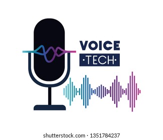 voice tech label with microphone and sound wave