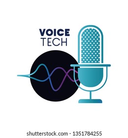 voice tech label with microphone and sound wave