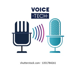 voice tech label with microphone and sound wave