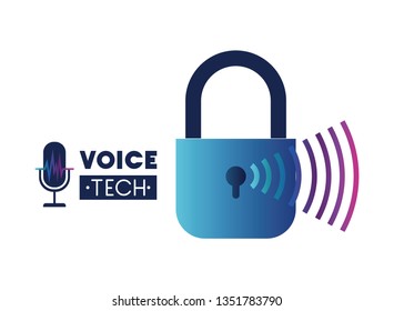 voice tech label with security padlock