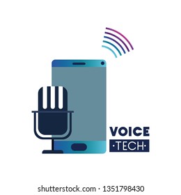 voice tech label with smartphone and voice assistant