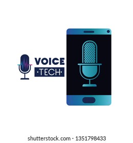 voice tech label with smartphone and voice assistant