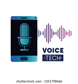 voice tech label with smartphone and voice assistant