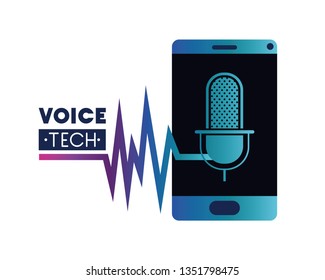 voice tech label with smartphone and voice assistant
