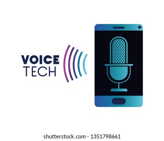 voice tech label with smartphone and voice assistant