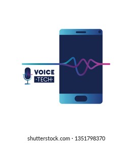 voice tech label with smartphone and sound wave