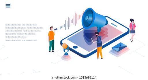 Voice Technology, Personal assistant, Sound wave intelligent technologies. microphone and team work, smart speaker. Voice activated digital assistants, Vector illustration for social media, web, print