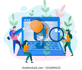 Voice Technology, Personal assistant, Sound wave intelligent technologies. microphone and team work, smart speaker. Voice activated digital assistants, Vector illustration for social media, web, print