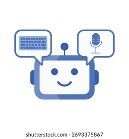 Ícone de modo de entrada de voz e texto com um assistente de ai com símbolos de microfone e teclado. Excelente para interface de usuário de assistente inteligente, design de interface multimodal e ferramentas de comunicação de ai.