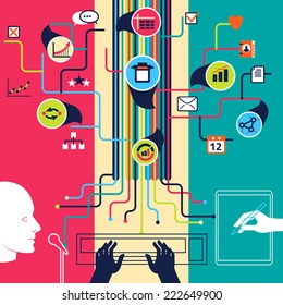 Voice, text, manual data input. Concept illustration