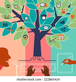 Voice, text, manual data input. Concept illustration