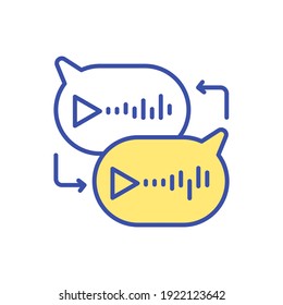 Voice to text messaging RGB color icon. Internet interaction. Play audio chat on smartphone. Chat bubble. Online communication. Social media connection. Isolated vector illustration