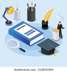 Sprachschulung und Sprachverbesserung isometrische 3D-Vektorgrafik. Rhetorik-Konzept für Banner, Website, Landing-Page, Werbung, Flyer-Vorlage