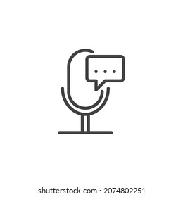 Voice translator line icon. linear style sign for mobile concept and web design. Microphone with chat bubble outline vector icon. Symbol, logo illustration. Vector graphics