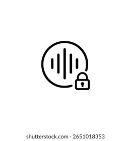 Voice unlock icon with a circular sound wave and an open padlock, symbolizing secure access through voice authentication.