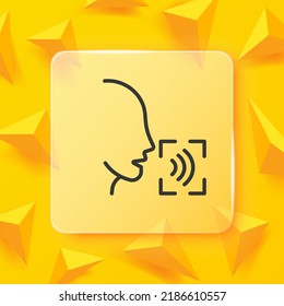 Voice unlock line icon. Biometrics, input, recognition, recognize, confirm identity, verification, ID, personal assistant, security cystem. Biometry concept. Glassmorphism style. Vector line icon.