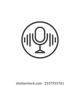 Ícone da linha da Interface do Usuário de Voz. sinal de estilo linear para conceito móvel e web design. Interação via comandos de voz ícone do vetor de contorno. Símbolo de usabilidade de mãos livres, ilustração de logotipo. Gráficos vetoriais