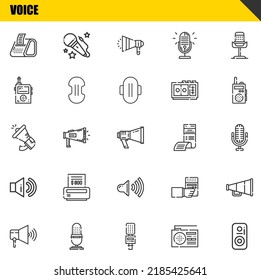 voice vector line icons set. receipt, speaker and megaphone Icons. Thin line design. Modern outline graphic elements, simple stroke symbols stock illustration